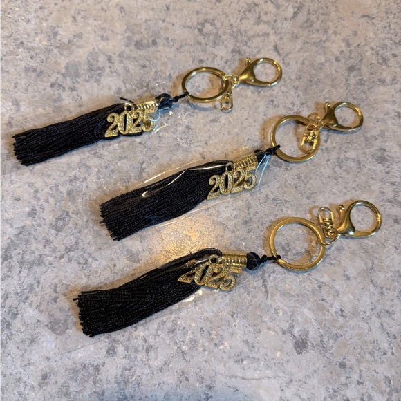 Set of 3 Graduation Black and Gold Tassel Keychains 2025 - Picture 1 of 3